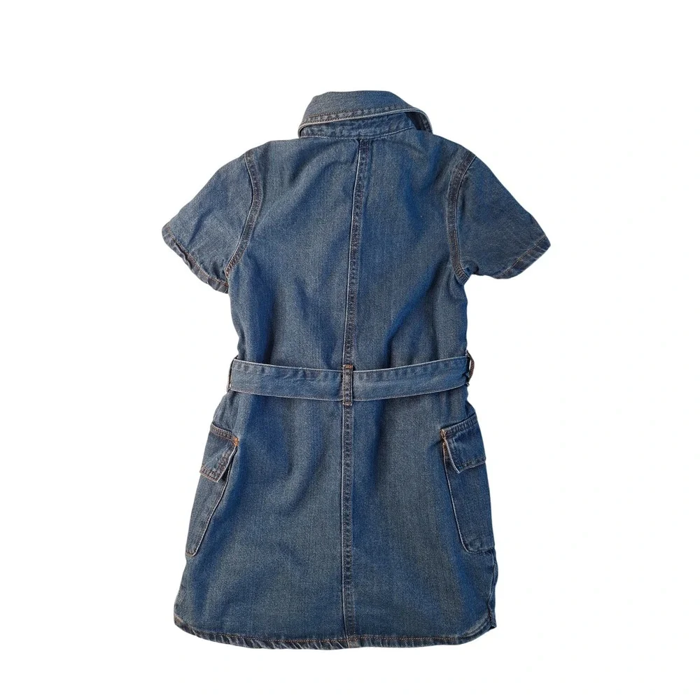Lone Star Kids Girls Blue Denim‎ Button Down Belted Shirt Dress Size 7 Medium